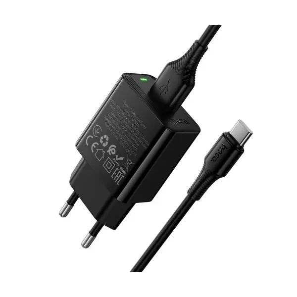 MR4_153042 Мережевий зарядний пристрій hoco cs91a leader single-port charger set (type-c), (eu) 2,1a, чорний 
