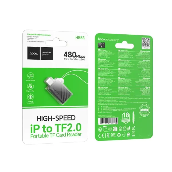 MR4_153053 Перехідник hoco hb53 ip mini tf card reader 2.0, чорний 