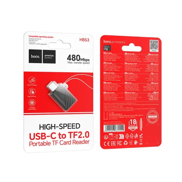 ПЕРЕХІДНИК HOCO HB53 TYPE-C MINI TF CARD READER 2.0, ЧОРНИЙ