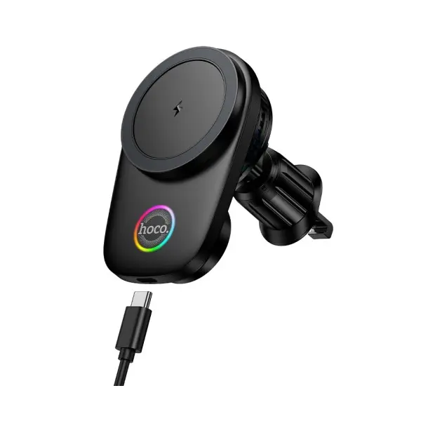 БЕЗДРОТОВИЙ АВТОМОБІЛЬНИЙ ЗАРЯДНИЙ ПРИСТРІЙ HOCO HW36 ELECTRIC ROTATING MAGNETIC WIRELESS FAST CHARGING CAR HOLDER, ЧОРНИЙ