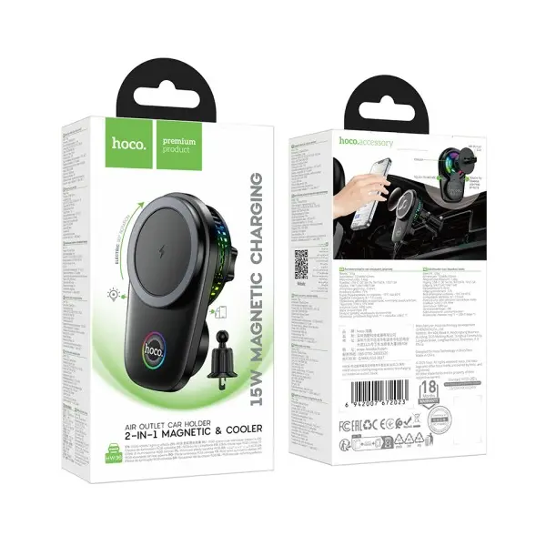 БЕЗДРОТОВИЙ АВТОМОБІЛЬНИЙ ЗАРЯДНИЙ ПРИСТРІЙ HOCO HW36 ELECTRIC ROTATING MAGNETIC WIRELESS FAST CHARGING CAR HOLDER, ЧОРНИЙ