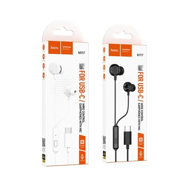 НАВУШНИКИ ДРОТОВІ HOCO M117 VICTORY UNIVERSAL DIGITAL EARPHONES WITH MIC. TYPE-C, БІЛИЙ