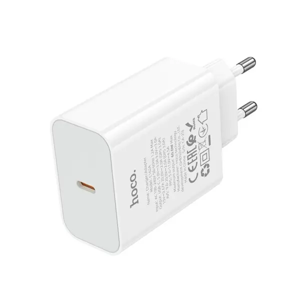 МЕРЕЖЕВИЙ ЗАРЯДНИЙ ПРИСТРІЙ HOCO C162A SOURCE SINGLE PORT PD40W CHARGER, БІЛИЙ