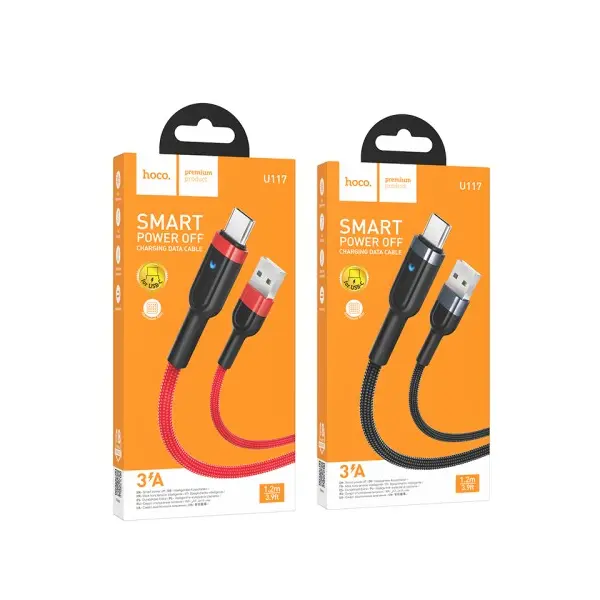 КАБЕЛЬ HOCO U117 GRAND INTELLIGENT POWER-OFF CHARGING DATA CABLE TYPE-C, ЧОРНИЙ