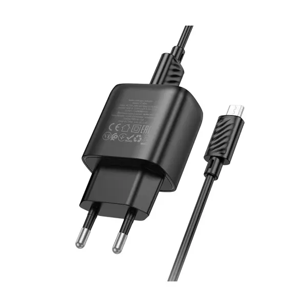 МЕРЕЖЕВИЙ ЗАРЯДНИЙ ПРИСТРІЙ HOCO C140A SMART SINGLE PORT QC3.0 CHARGER SET 18W (QC, FCP, AFC) +MICRO, БІЛИЙ