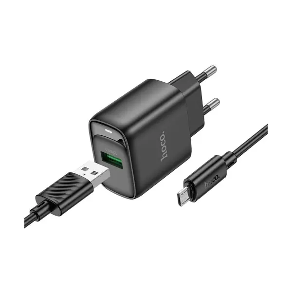 MR4_153092 Мережевий зарядний пристрій hoco c140a smart single port qc3.0 charger set 18w (qc, fcp, afc) +micro, білий 