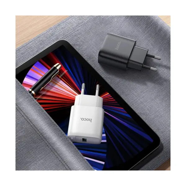 МЕРЕЖЕВИЙ ЗАРЯДНИЙ ПРИСТРІЙ HOCO C140A SMART SINGLE PORT QC3.0 CHARGER SET 18W (QC, FCP, AFC) + TYPE-C CABLE, БІЛИЙ