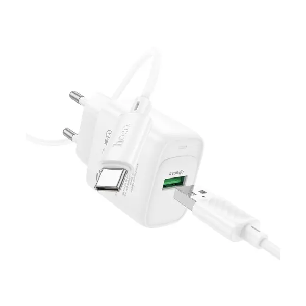 МЕРЕЖЕВИЙ ЗАРЯДНИЙ ПРИСТРІЙ HOCO C140A SMART SINGLE PORT QC3.0 CHARGER SET 18W (QC, FCP, AFC) + TYPE-C CABLE, БІЛИЙ