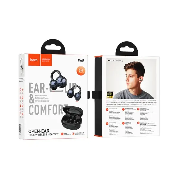 НАВУШНИКИ БЕЗДРОТОВІ HOCO EA5 DUKE Ⅲ CLIP-ON TRUE WIRELESS BT HEADSET, ЧОРНИЙ