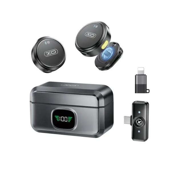 MR4_152982 Мікрофон xo mc12 with type-c smart charging case and lightning adapter, чорний 