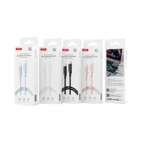 КАБЕЛЬ XO NB-Q265B PD 60W TYPE-C TO TYPE-C MINIMALIST SERIES CHARGING CABLE, БІЛИЙ
