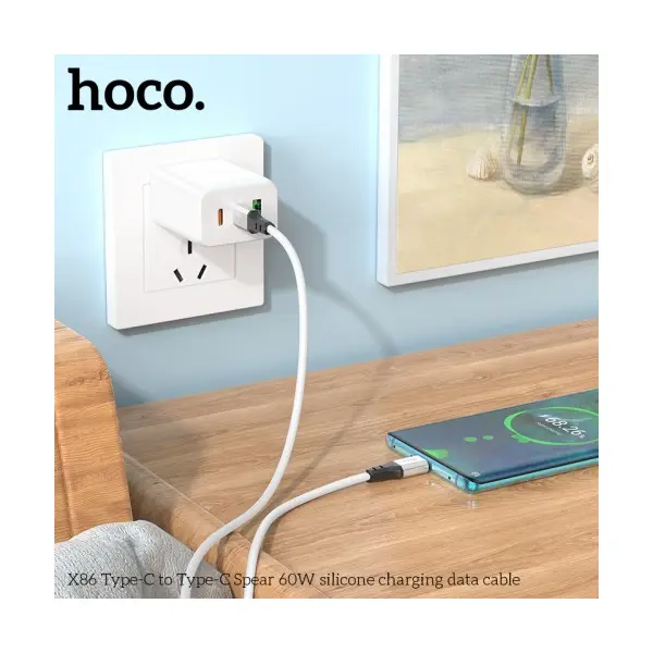 MR4_153026 Кабель pd hoco x86 type-c to type-c spear 60w silicone charging data cable 1m, білий 