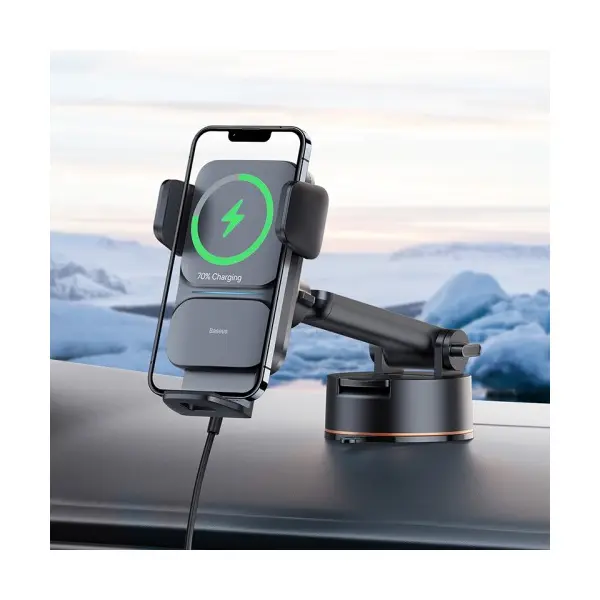 БЕЗДРОТОВИЙ АВТОМОБІЛЬНИЙ ЗАРЯДНИЙ ПРИСТРІЙ BASEUS WISDOM AUTO ALIGNMENT CAR MOUNT WIRELESS QI 15W, ЧОРНИЙ CGZX000101