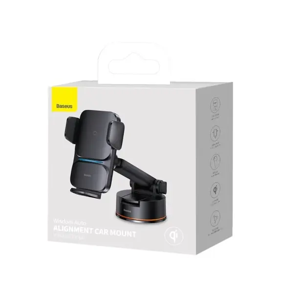БЕЗДРОТОВИЙ АВТОМОБІЛЬНИЙ ЗАРЯДНИЙ ПРИСТРІЙ BASEUS WISDOM AUTO ALIGNMENT CAR MOUNT WIRELESS QI 15W, ЧОРНИЙ CGZX000101