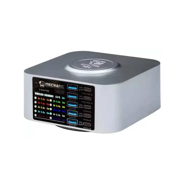 MR1_109734 Зарядний пристрій mechanic x-power (5 usb qc3.0 + 5 pd usb-c + бездротова зарядка) 150w 