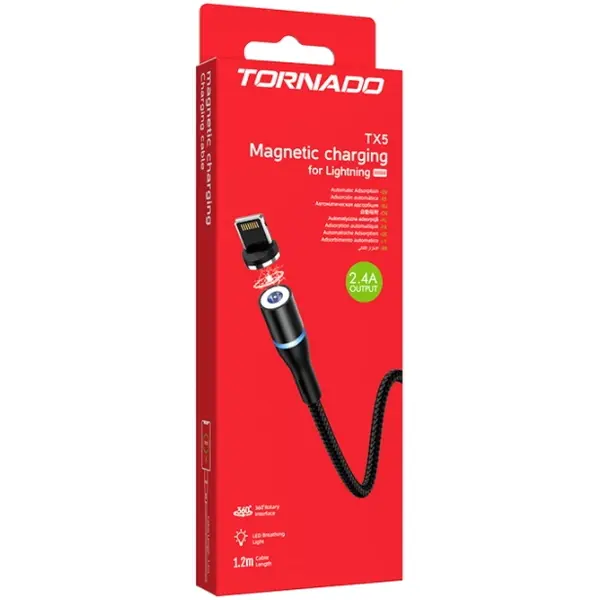 MR1_94822 Кабель usb lightning tornado tx5 магнітний (1.2m / 3a) black 