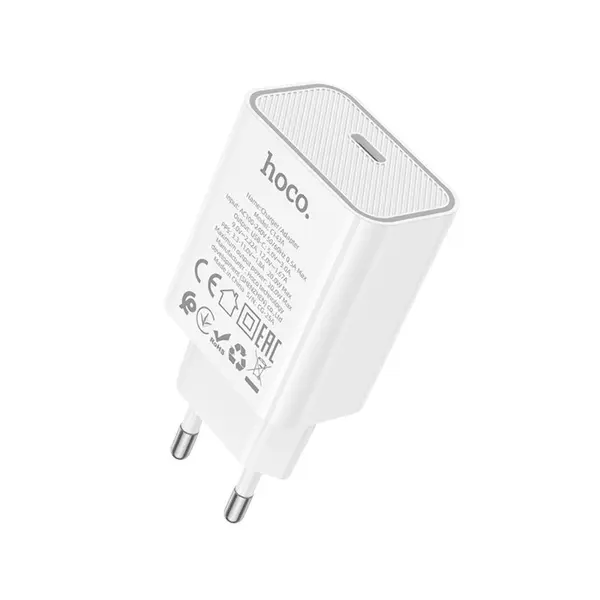 MR3_199801 Мережевий зарядний пристрій hoco c143a 1usb-c pd, qc 20w, кабель pd type-c to type-c білий 