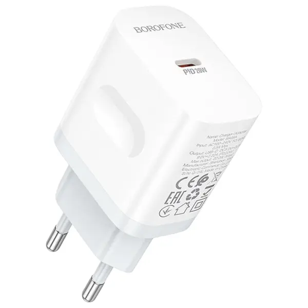 MR3_199804 Мережевий зарядний пристрій borofone ba99a 1usb-c pd, qc 20w білий BOROFONE