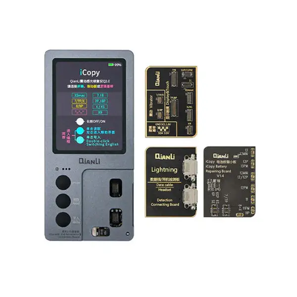 MR3_106854 Програматор qianli icopy plus 2.2 з батареєю, комплект плат для акумулятор (від iphone 5se-13 pro max), true tone (від x-11 pro max), плата для кабелю lightning, гарнітури (lightning data cable, headset board) 