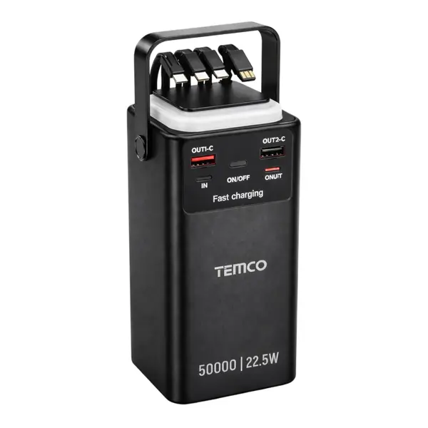 MR3_320950 Зовнішній акумулятор (power bank) temco syp-5225 50000mah fast charge (4usb-a+type-c, 22.5w) з ліхтарем, кабель type-c, lightning, usb, micro-usb black 