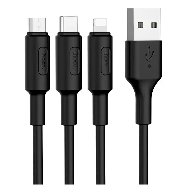 MR3_118256 Кабель combo hoco x25 soarer 3in1 (lightning, micro-usb, type-c), 2a 1m black 