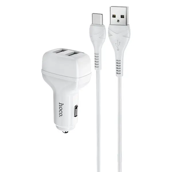 MR3_118323 Авто зарядний пристрій hoco z36 2usb, кабель type-c білий 