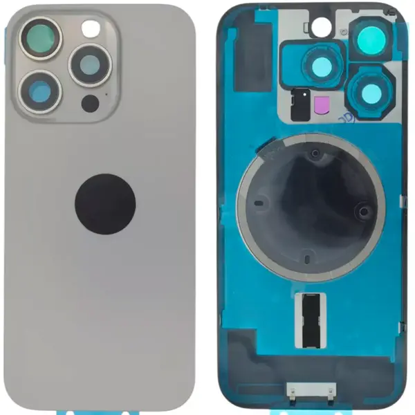 MR3_123476 Задня кришка (скло) iphone 16 pro natural titanium, сервісний оригінал у зборі на рамці 