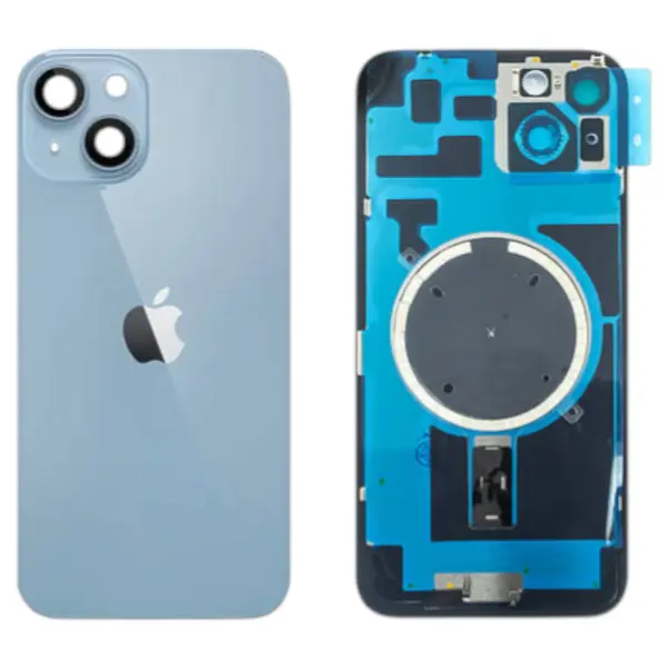 MR3_120379 Задня кришка (скло) iphone 14 plus blue, сервісний оригінал у зборі на рамці 