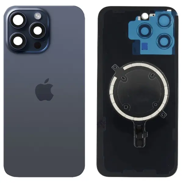 MR3_120671 Задня кришка (скло) iphone 15 pro blue titanium, сервісний оригінал у зборі на рамці 