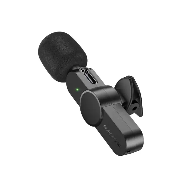 MR4_1007 Мікрофон прищепка borofone bfk12 trophy lavalier wireless digital microphone lightning, чорний 