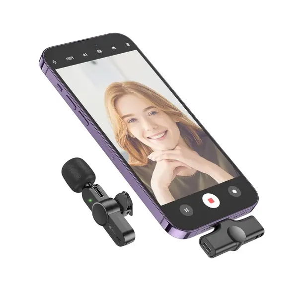 MR4_1007 Мікрофон прищепка borofone bfk12 trophy lavalier wireless digital microphone lightning, чорний 