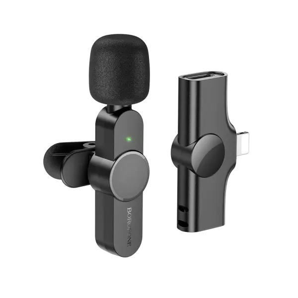 MR4_1007 Мікрофон прищепка borofone bfk12 trophy lavalier wireless digital microphone lightning, чорний 
