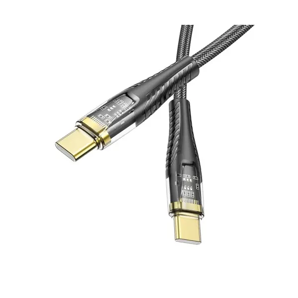 КАБЕЛЬ PD HOCO U121 GOLD STANDARD TRANSPARENT DISCOVERY EDITION 60W TYPЕ-С TO TYPE-C 1.2M, ЧОРНИЙ