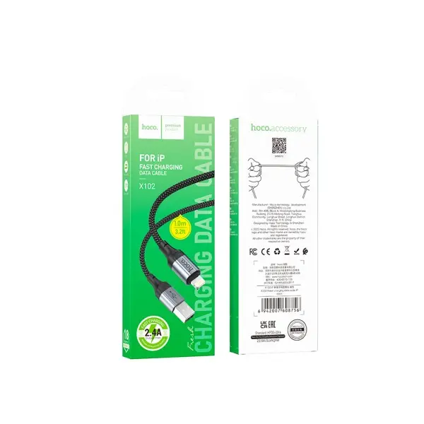 КАБЕЛЬ HOCO X102 FRESH CHARGING DATA CABLE LIGHTNING 1M, ЧОРНИЙ