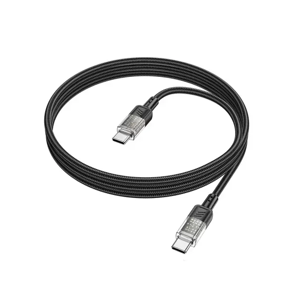 КАБЕЛЬ PD HOCO U129 SPIRIT 60W TRANSPARENT CHARGING DATA CABLE TYPE-C TO TYPE-C 1.2M, ЧОРНИЙ