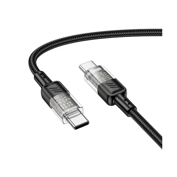 КАБЕЛЬ PD HOCO U129 SPIRIT 60W TRANSPARENT CHARGING DATA CABLE TYPE-C TO TYPE-C 1.2M, ЧОРНИЙ