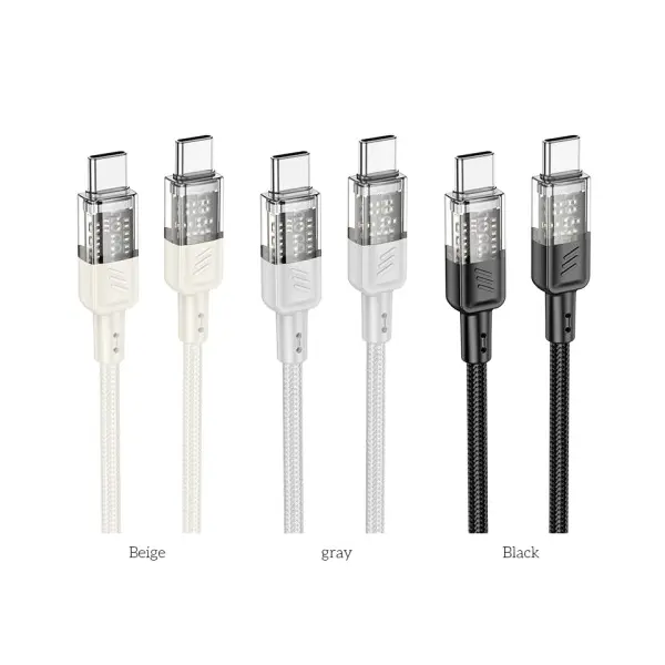 КАБЕЛЬ PD HOCO U129 SPIRIT 60W TRANSPARENT CHARGING DATA CABLE TYPE-C TO TYPE-C 1.2M, ЧОРНИЙ