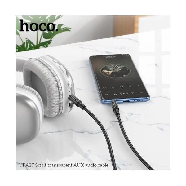 КАБЕЛЬ AUX AUDIO HOCO UPA27 SPIRIT TRANSPARENT AUX AUDIO CABLE 1.2M, ЧОРНИЙ