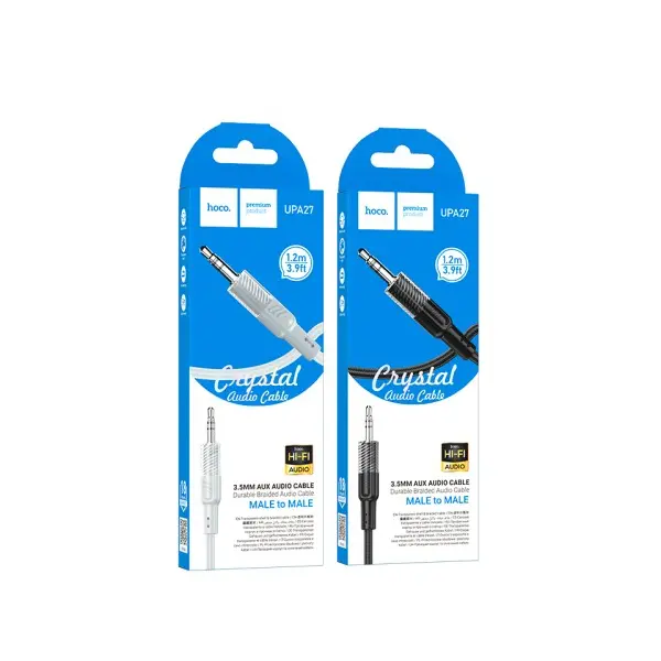 КАБЕЛЬ AUX AUDIO HOCO UPA27 SPIRIT TRANSPARENT AUX AUDIO CABLE 1.2M, ЧОРНИЙ