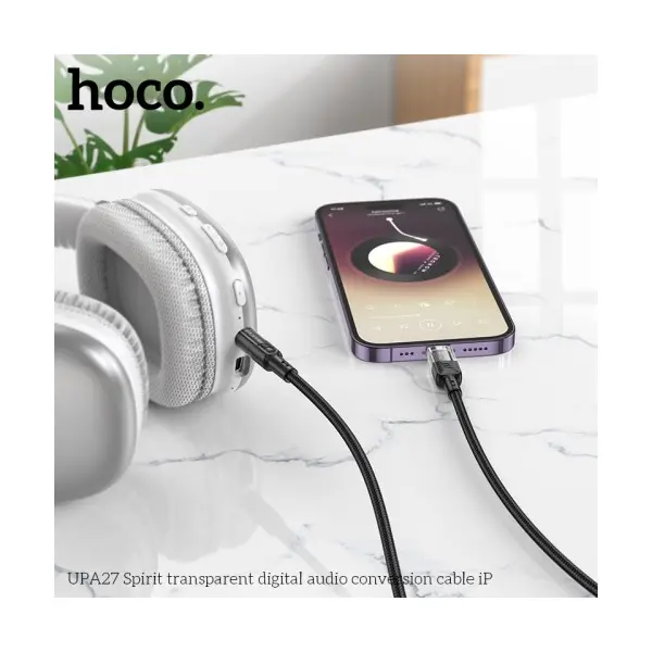 АДАПТЕР АУДІО HOCO UPA27 SPIRIT TRANSPARENT DIGITAL AUDIO CONVERSION CABLE LIGHTNING 1.2M, ЧОРНИЙ