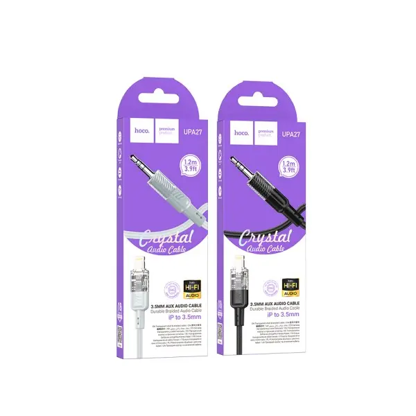 АДАПТЕР АУДІО HOCO UPA27 SPIRIT TRANSPARENT DIGITAL AUDIO CONVERSION CABLE LIGHTNING 1.2M, ЧОРНИЙ
