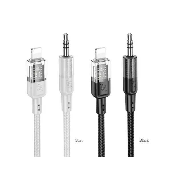 АДАПТЕР АУДІО HOCO UPA27 SPIRIT TRANSPARENT DIGITAL AUDIO CONVERSION CABLE LIGHTNING 1.2M, ЧОРНИЙ