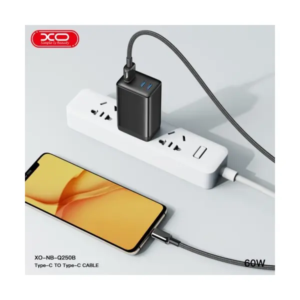 КАБЕЛЬ XO NB-Q250A PD 27W, 1M TYPE-C TO LIGHTNING FAST CHARGING, ЧОРНИЙ