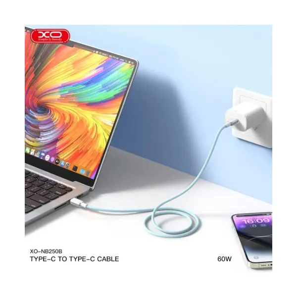 КАБЕЛЬ XO NB-Q250A PD 27W, 1M TYPE-C TO LIGHTNING FAST CHARGING СИНІЙ