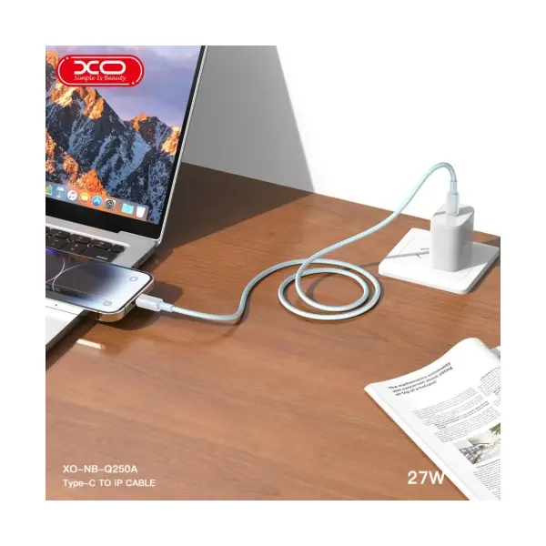 КАБЕЛЬ XO NB-Q250A PD 27W, 1M TYPE-C TO LIGHTNING FAST CHARGING СИНІЙ