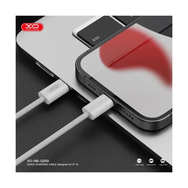 MR4_1056 Кабель xo nb-q259 woven data cable type-c to type-c 60w, 1m, білий 