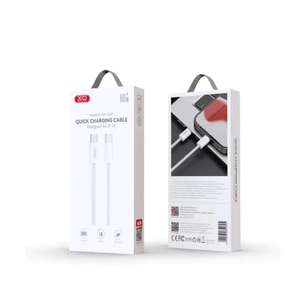 КАБЕЛЬ XO NB-Q259 WOVEN DATA CABLE TYPE-C TO TYPE-C 60W, 1M, БІЛИЙ