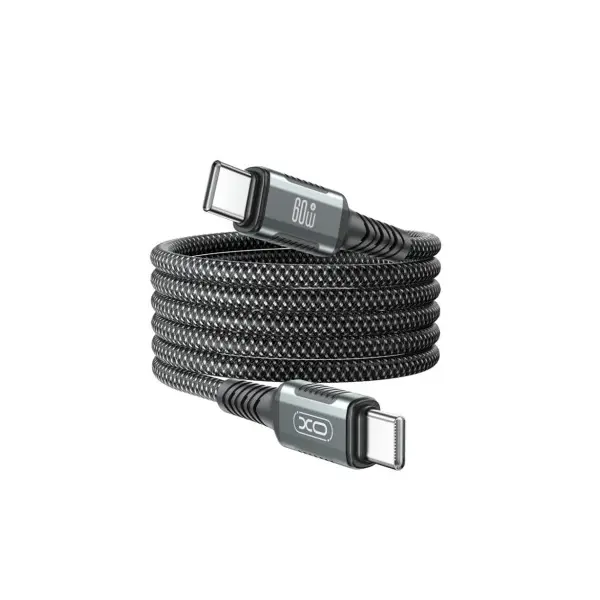 КАБЕЛЬ XO NB-Q267 MAGNETIC BRAIDED TYPE-C TO TYPE-C 60W DATA CABLE 1M, ЧОРНИЙ