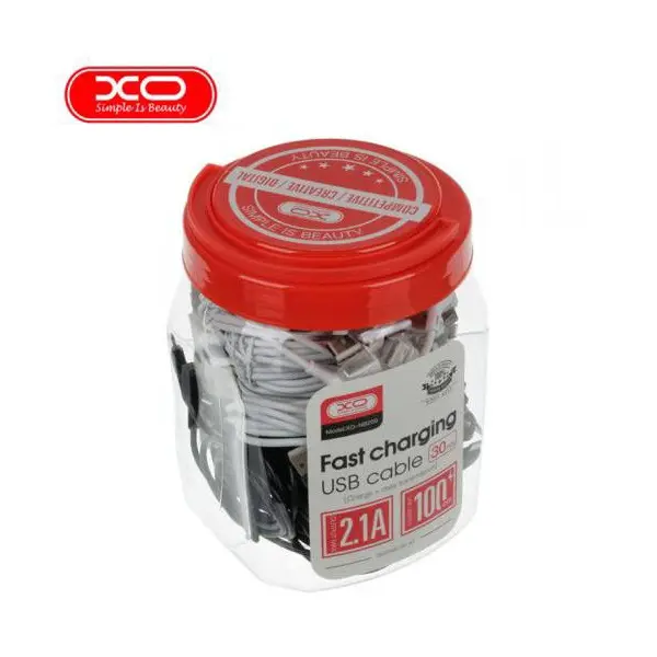 КАБЕЛЬ XO NB200 ДЛЯ LIGHTNING 2.1A, 1M (30PCS, BOTTLE), ЧОРНИЙ, БІЛИЙ