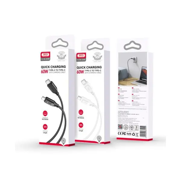 КАБЕЛЬ XO NB-Q236B BRAIDED TYPE-C TO TYPE-C 60W DATA CABLE, ЧОРНИЙ